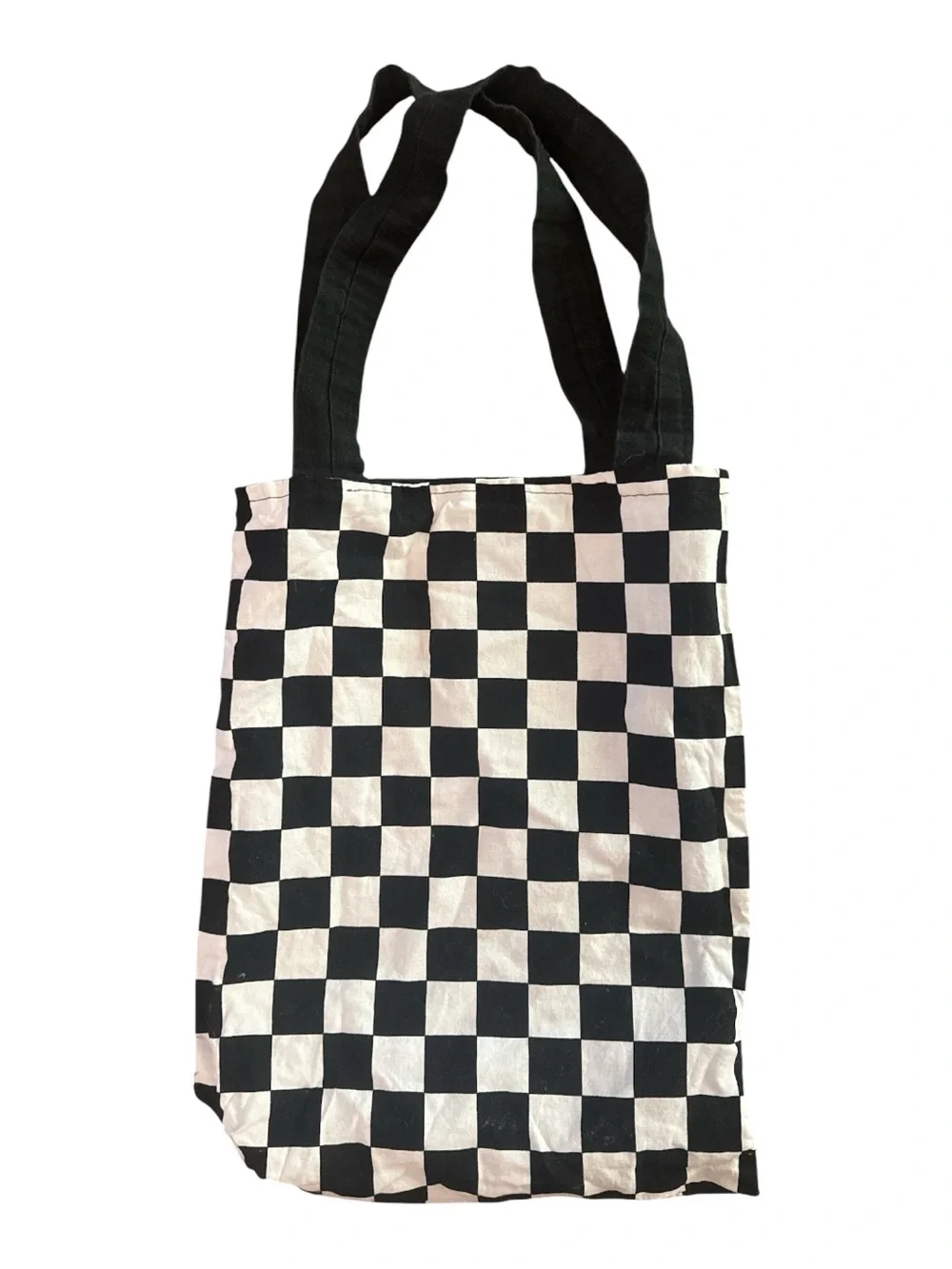Reversible Checkerboard Tote Bag - Black & White Handmade Canvas Purse Checkered